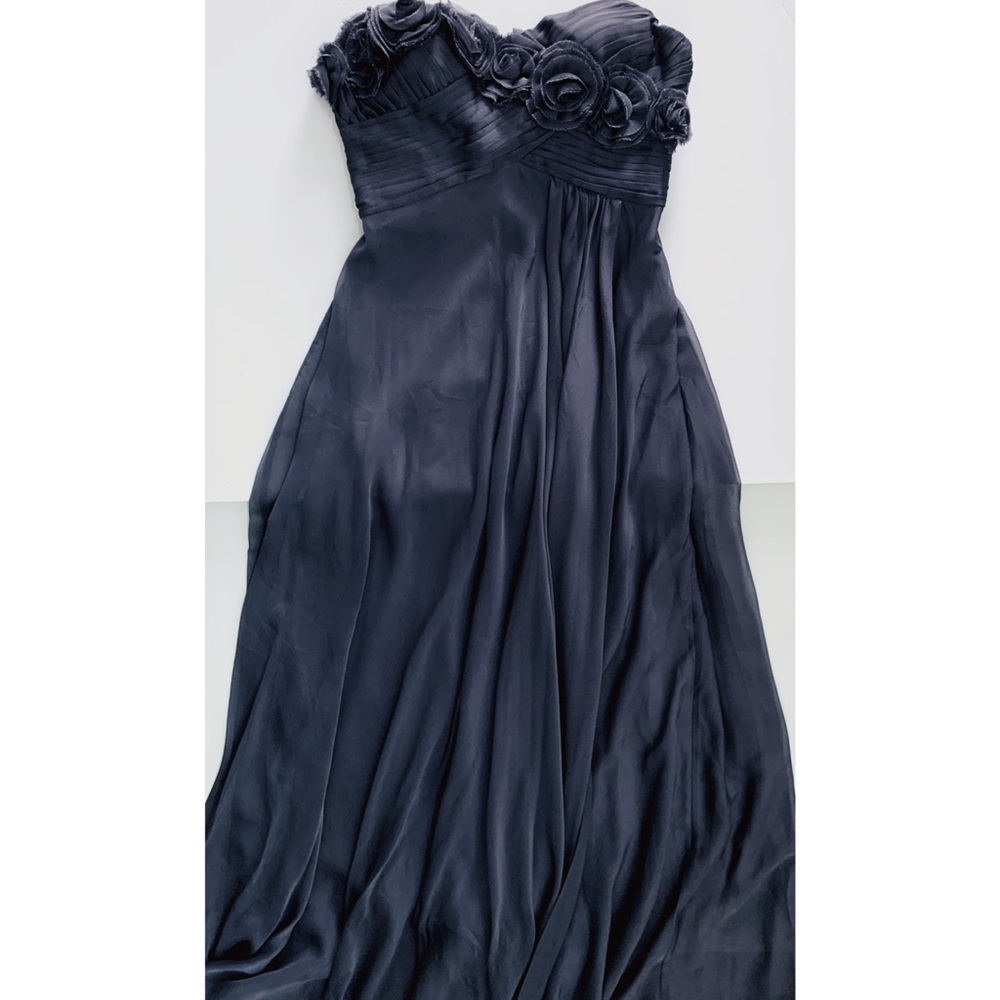 Charcoal gray floor length bridesmaid dress